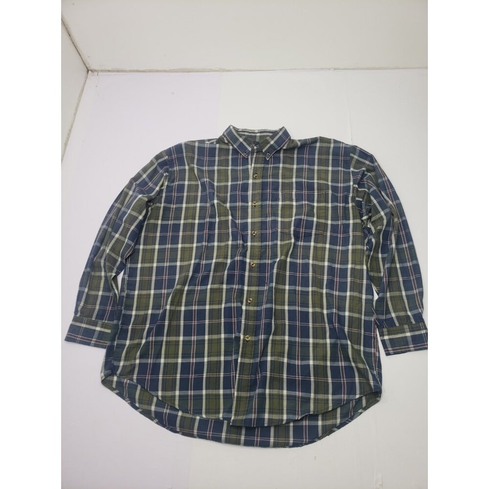 Vintage Premier International Mens Blue/Green Plaid Work Shirt Long Sleeve XL